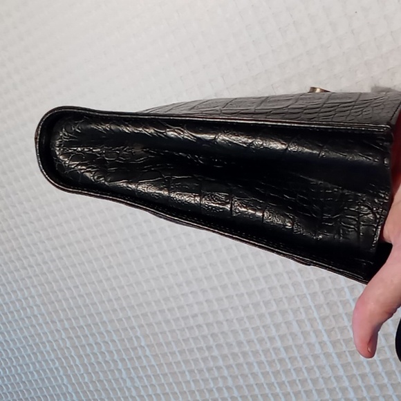 Vintage Croc Embossed Black Leather Shoulder Bag Made in Italy - Picture 6 of 13